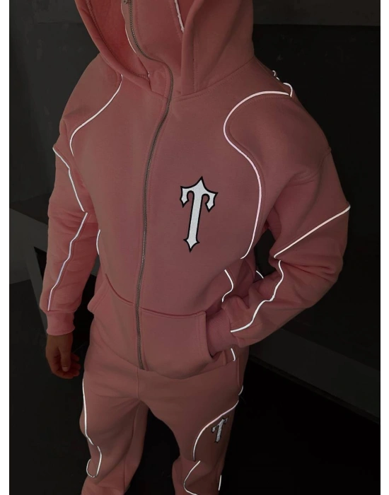 FULL REFLEKTÖR BİYE TRAPS OVERSİZE 3 İPLİK PAMUKLU TAKIM PEMBE