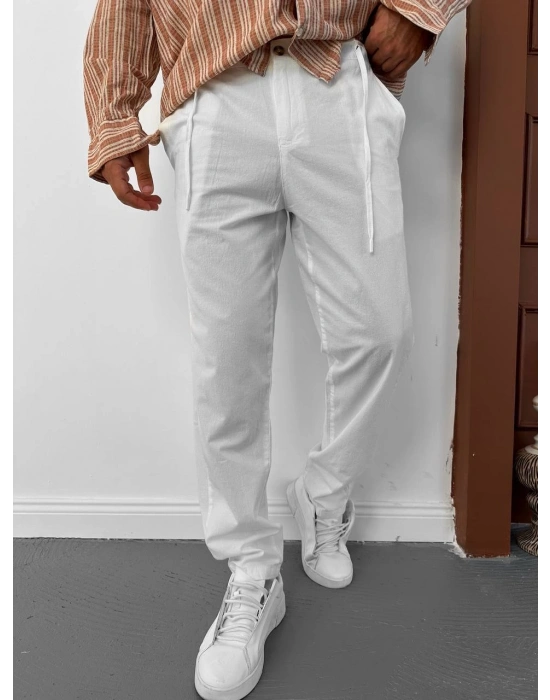 GG KETEN, NORMAL KALIP PANTOLON BEYAZ