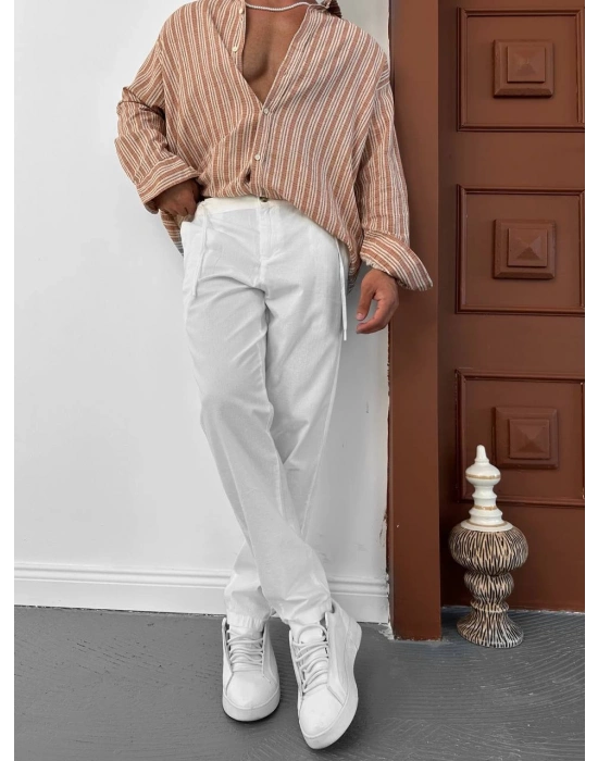 GG KETEN, NORMAL KALIP PANTOLON BEYAZ