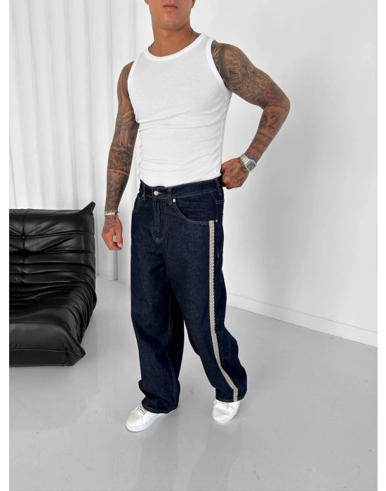 GG YAN ŞERİT ÖZEL TASARIM PANTOLON LACİVERT