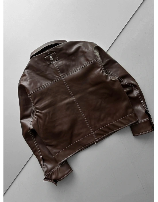 GİESTO CROP DERİ CEKET KAHVERENGİ