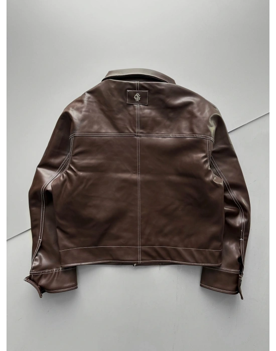 GİESTO CROP DERİ CEKET KAHVERENGİ