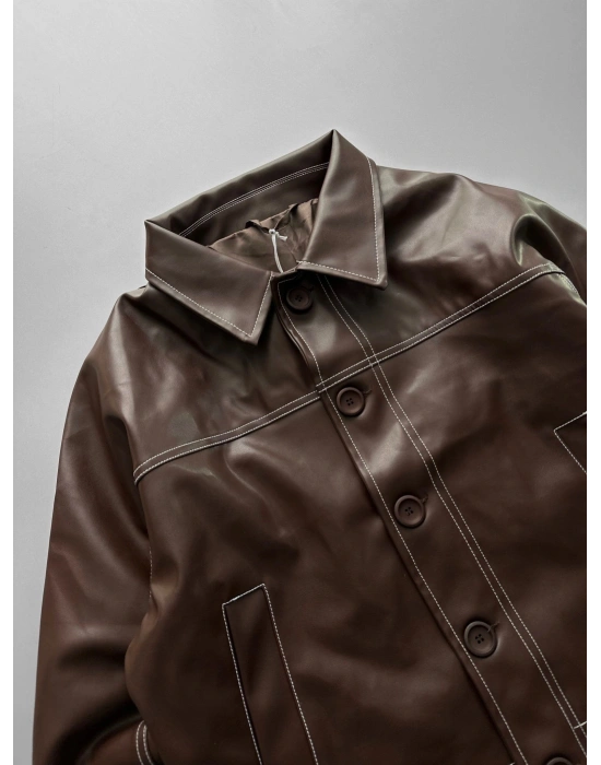 GİESTO CROP DERİ CEKET KAHVERENGİ