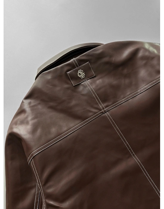 GİESTO CROP DERİ CEKET KAHVERENGİ