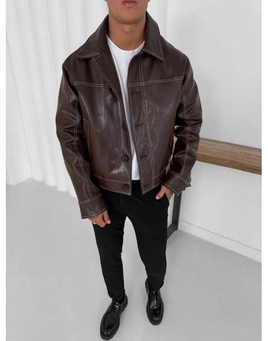 GİESTO CROP DERİ CEKET KAHVERENGİ