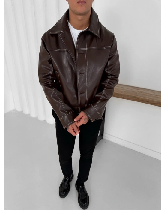 GİESTO CROP DERİ CEKET KAHVERENGİ