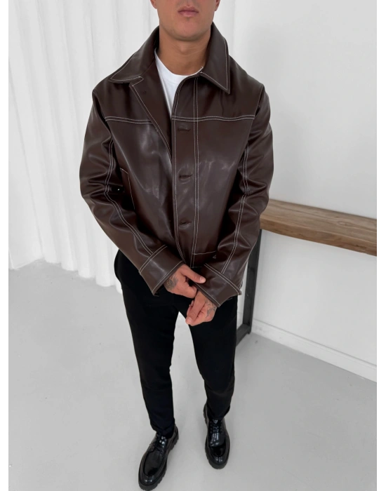 GİESTO CROP DERİ CEKET KAHVERENGİ