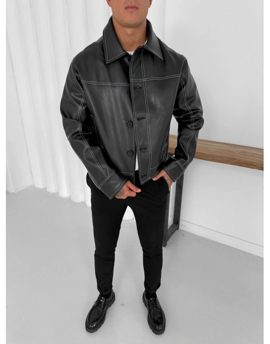 GİESTO CROP DERİ CEKET SİYAH