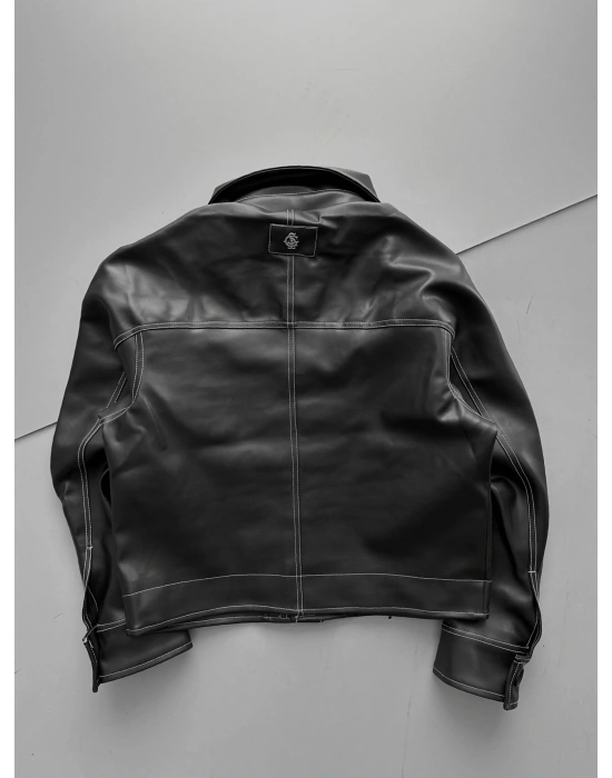 GİESTO CROP DERİ CEKET SİYAH