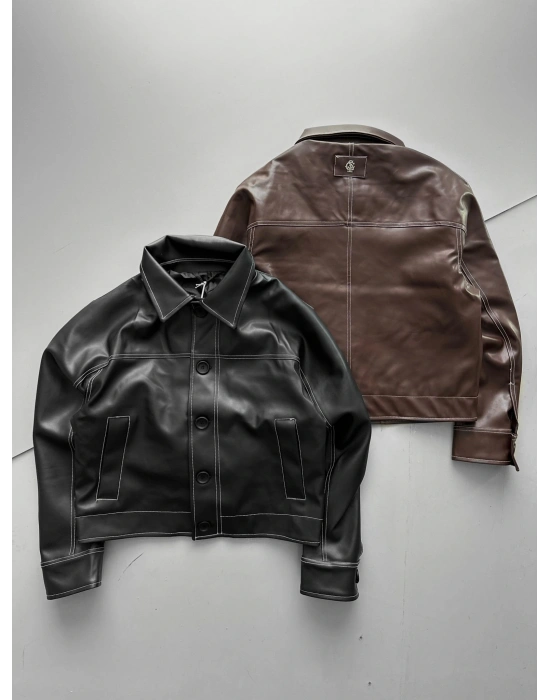 GİESTO CROP DERİ CEKET SİYAH