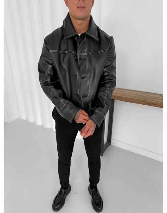 GİESTO CROP DERİ CEKET SİYAH