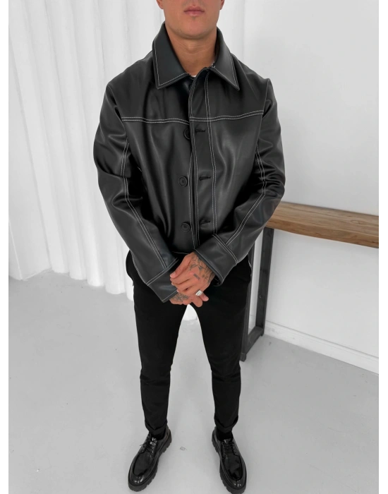 GİESTO CROP DERİ CEKET SİYAH