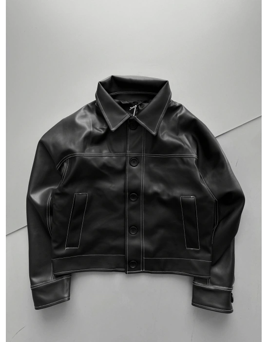 GİESTO CROP DERİ CEKET SİYAH