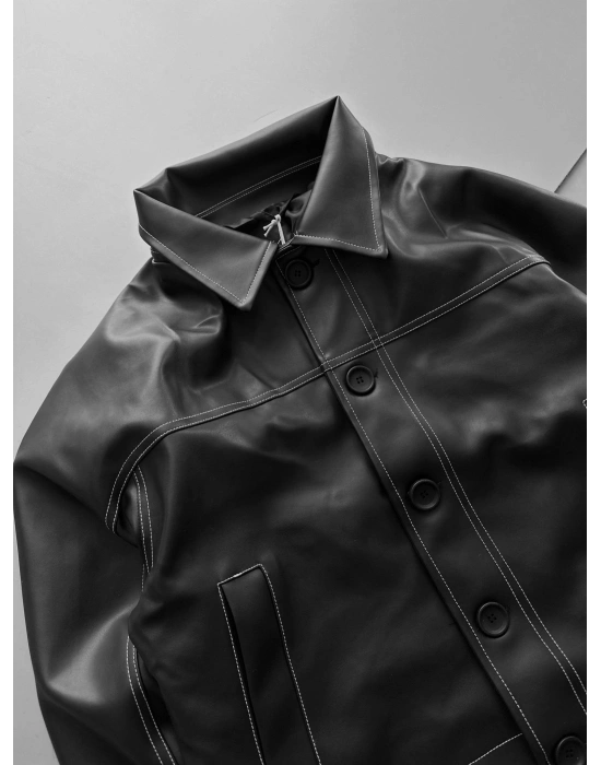 GİESTO CROP DERİ CEKET SİYAH