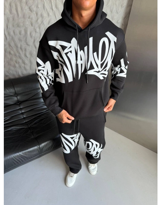GRAFİTİ 3 İPLİK PAMUKLU OVERSİZE TAKIM SİYAH