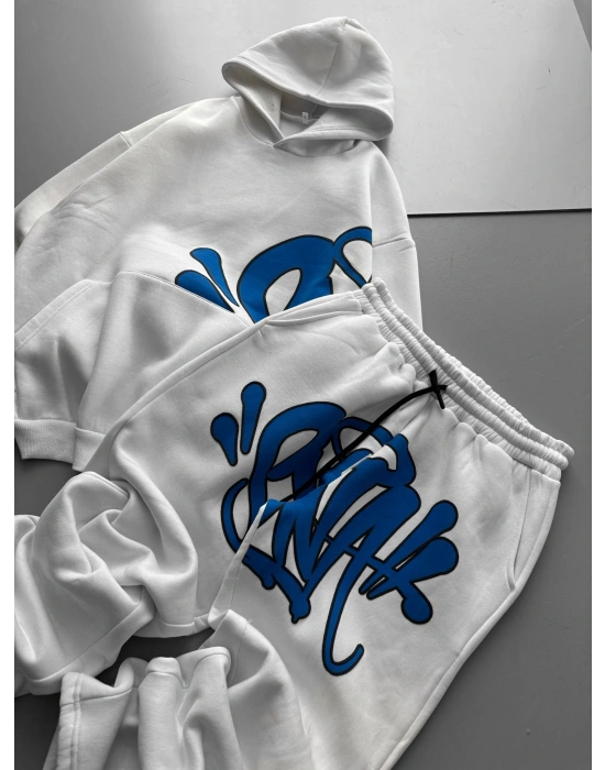 GRAFİTİ ALT ÜST BASKI EŞOFMAN TAKIMI BEYAZ