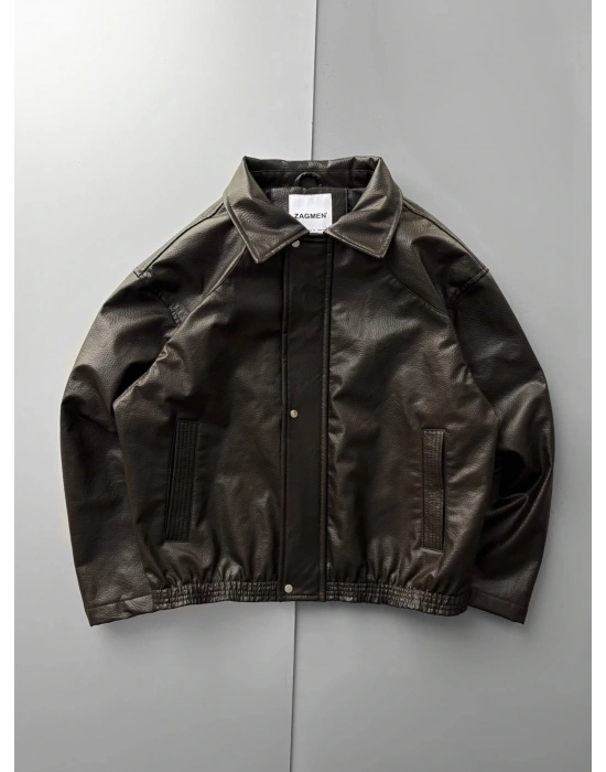 İÇİ ASTARLI OVERSİZE DERİ CEKET KAHVE