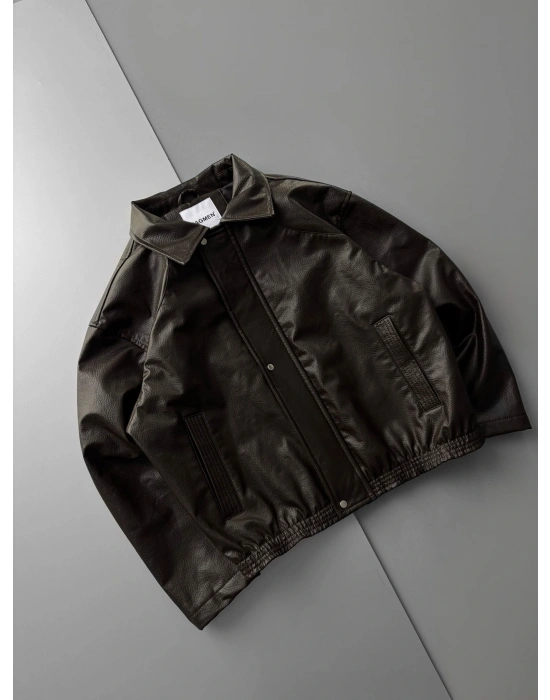 İÇİ ASTARLI OVERSİZE DERİ CEKET KAHVE