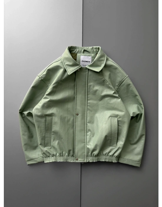 İÇİ ASTARLI OVERSİZE DERİ CEKET YEŞİL