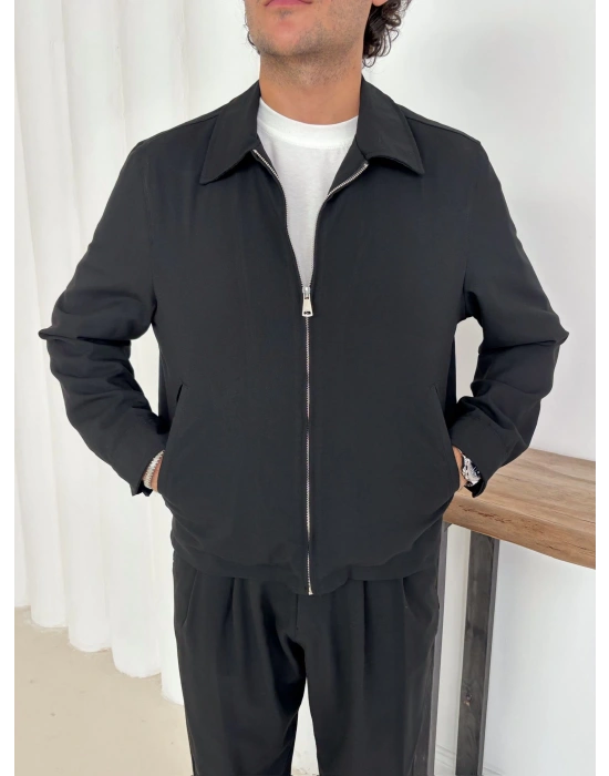 İNCE KUMAŞ CROP CEKET SİYAH