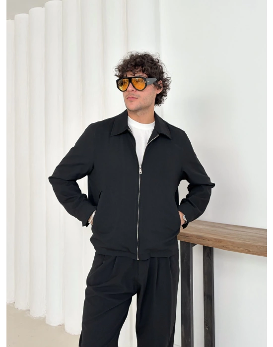 İNCE KUMAŞ CROP CEKET SİYAH