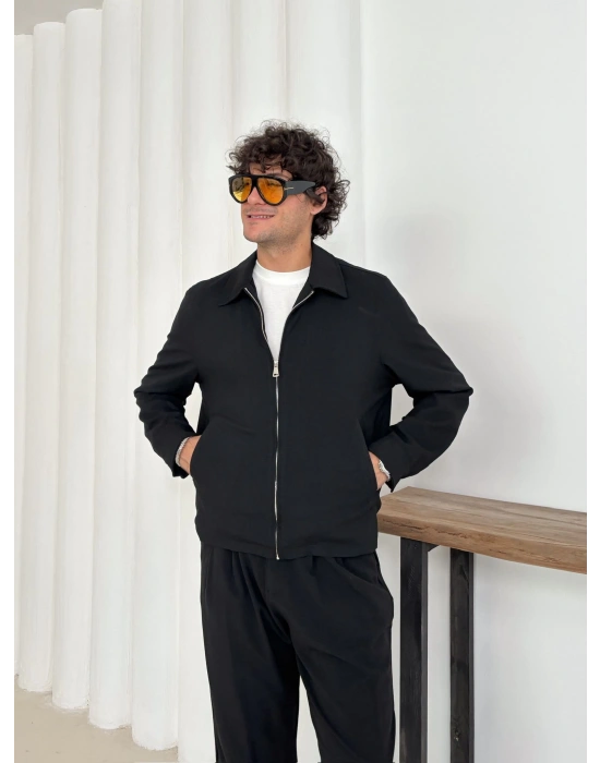 İNCE KUMAŞ CROP CEKET SİYAH