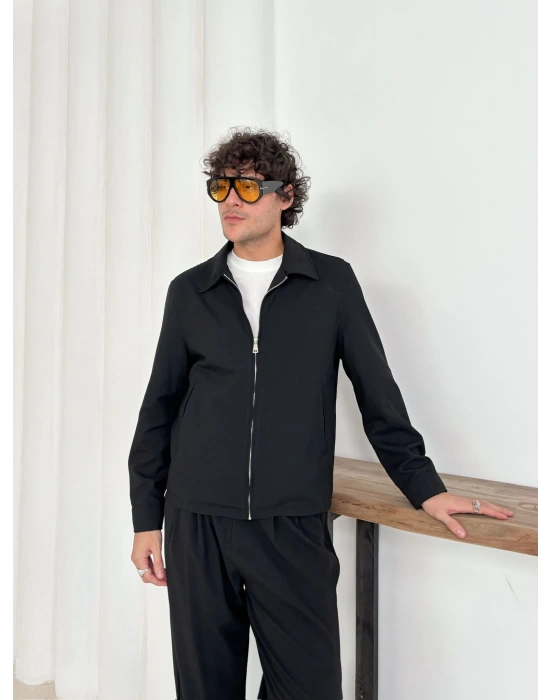 İNCE KUMAŞ CROP CEKET SİYAH