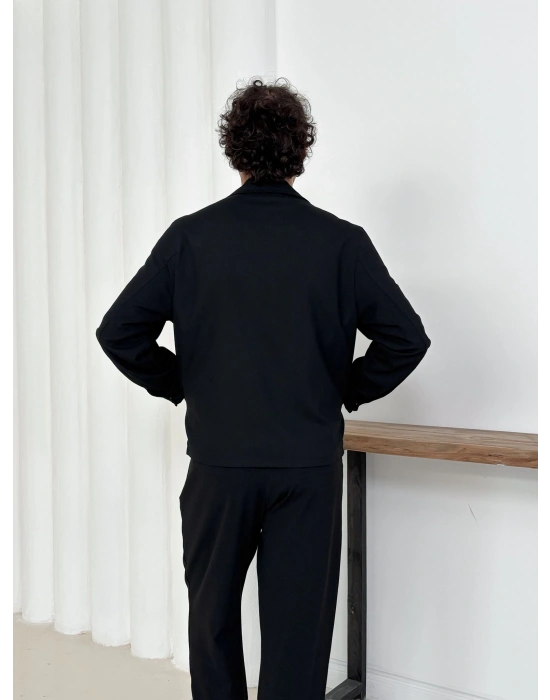 İNCE KUMAŞ CROP CEKET SİYAH