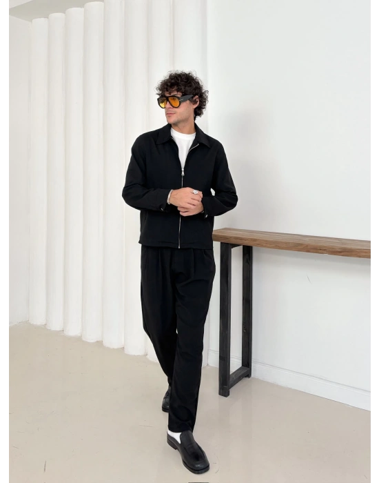 İNCE KUMAŞ CROP CEKET SİYAH