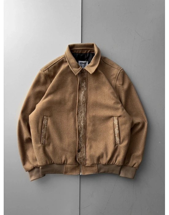 İŞLEMELİ KAŞE CEKET SINIRLI SAYI STOK AÇIK KAHVERENGİ