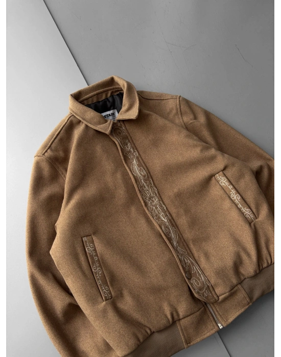 İŞLEMELİ KAŞE CEKET SINIRLI SAYI STOK AÇIK KAHVERENGİ