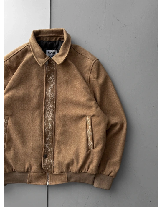 İŞLEMELİ KAŞE CEKET SINIRLI SAYI STOK AÇIK KAHVERENGİ