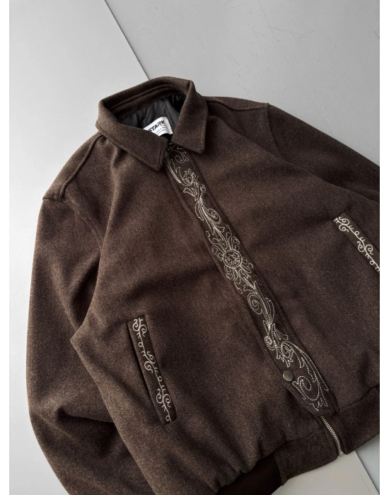 İŞLEMELİ KAŞE CEKET SINIRLI SAYI STOK KAHVERENGİ