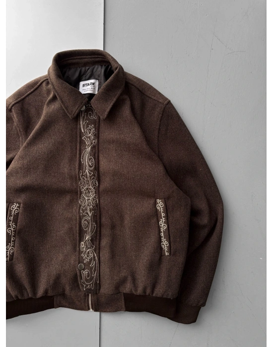 İŞLEMELİ KAŞE CEKET SINIRLI SAYI STOK KAHVERENGİ