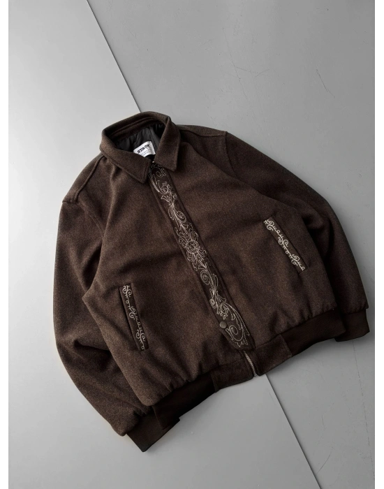 İŞLEMELİ KAŞE CEKET SINIRLI SAYI STOK KAHVERENGİ