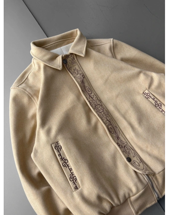 İŞLEMELİ KAŞE CEKET SINIRLI SAYI STOK KREM