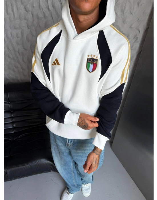 İTALY SERİTLİ 3 İPLİK KAPÜŞONLU SWEAT BEYAZ