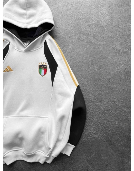İTALY SERİTLİ 3 İPLİK KAPÜŞONLU SWEAT BEYAZ