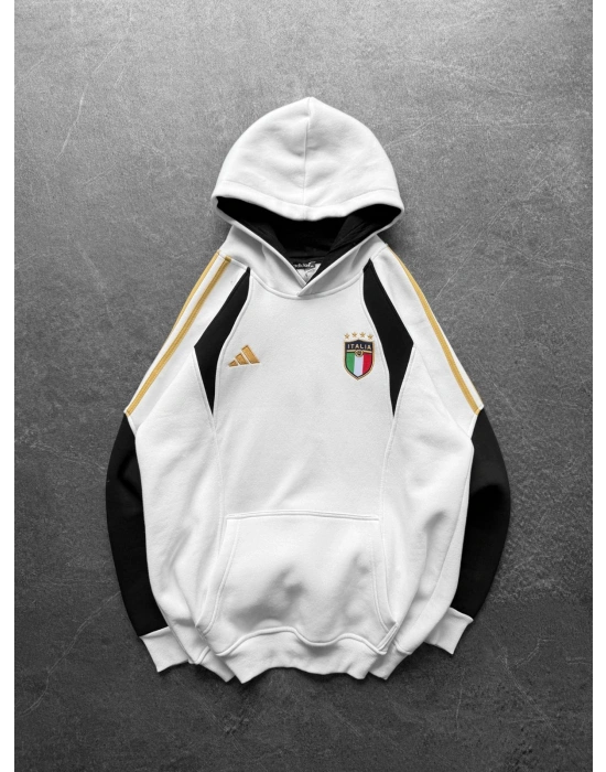 İTALY SERİTLİ 3 İPLİK KAPÜŞONLU SWEAT BEYAZ