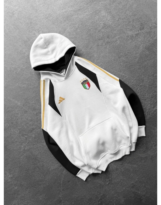 İTALY SERİTLİ 3 İPLİK KAPÜŞONLU SWEAT BEYAZ