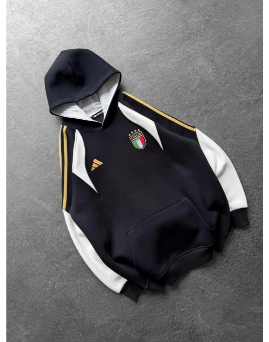 İTALY SERİTLİ 3 İPLİK KAPÜŞONLU SWEAT SİYAH