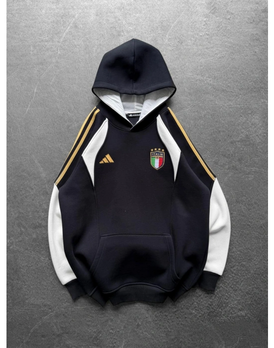 İTALY SERİTLİ 3 İPLİK KAPÜŞONLU SWEAT SİYAH