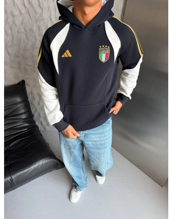İTALY SERİTLİ 3 İPLİK KAPÜŞONLU SWEAT SİYAH