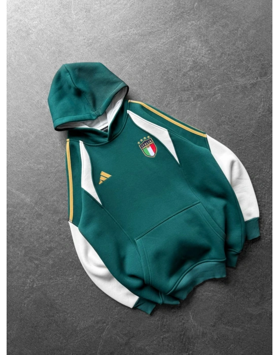 İTALY SERİTLİ 3 İPLİK KAPÜŞONLU SWEAT YEŞİL