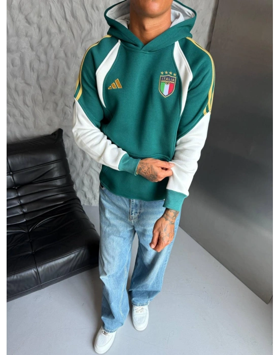 İTALY SERİTLİ 3 İPLİK KAPÜŞONLU SWEAT YEŞİL