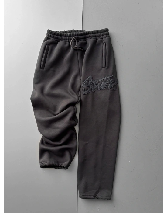 KABARTMA NAKIŞ STW PAÇA LASTİK EŞOFMAN ALTI ANTRASİT