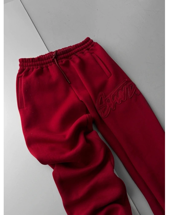 KABARTMA NAKIŞ STW PAÇA LASTİK EŞOFMAN ALTI BORDO