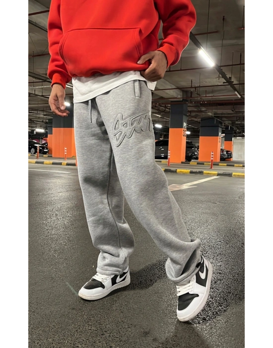 KABARTMA NAKIŞ STW PAÇA LASTİK EŞOFMAN ALTI GRİ