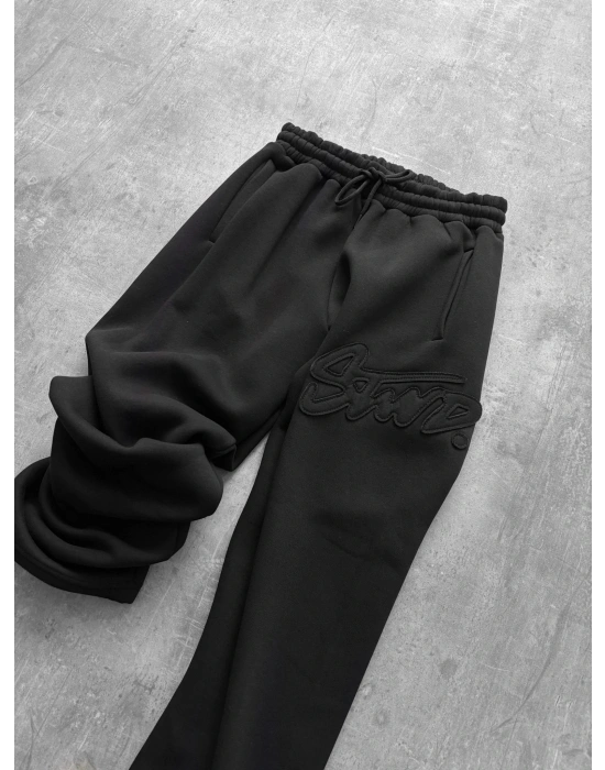 KABARTMA NAKIŞ STW PAÇA LASTİK EŞOFMAN ALTI SİYAH