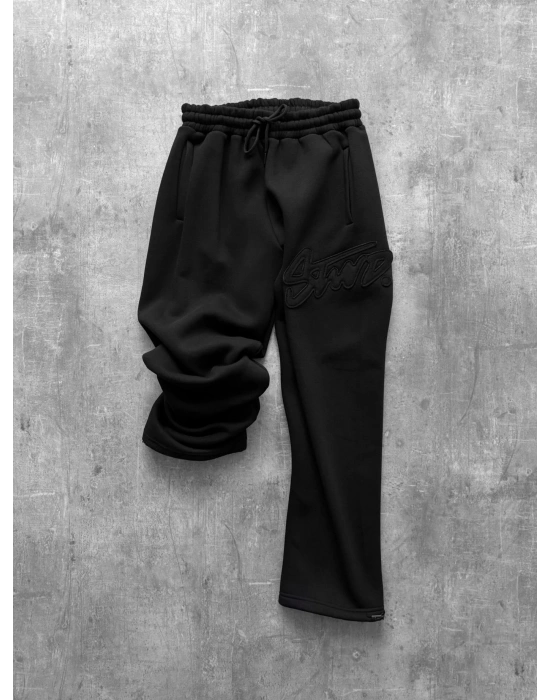 KABARTMA NAKIŞ STW PAÇA LASTİK EŞOFMAN ALTI SİYAH